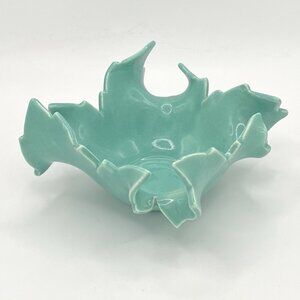 VTG Handmade Mid Century Atomic Turquoise Ceramic Art Bowl Sculptural Pottery